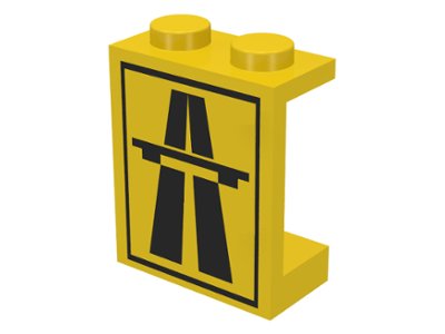 LEGO part Panel 1 x 2 x 2 - Solid Studs with Black Highway, Overpass and Rectangle Pattern (4864ap01)
