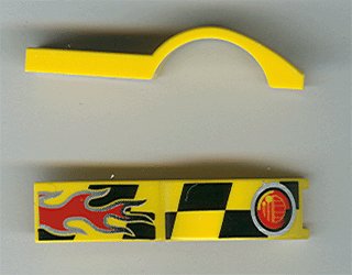LEGO part Vehicle, Mudguard 1 x 4 1/2 with Flame and Red Taillight Pattern (50947pb002)