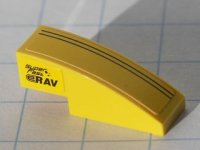 LEGO part Slope, Curved 3 x 1 with Two Black Stripes on Top and Black 'Super Fast' and Black 'eRAV' on side Pattern (Stickers) - Set 8122 50950pb012