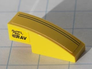 LEGO part Slope, Curved 3 x 1 with Two Black Stripes on Top and Black 'Super Fast' and Black 'eRAV' on side Pattern (Stickers) - Set 8122 (50950pb012)