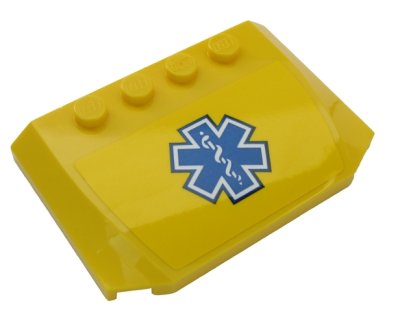 LEGO part Wedge 4 x 6 x 2/3 Triple Curved with Blue EMT Star of Life on Yellow Background Pattern (Sticker) - Set 60203 (52031pb132)