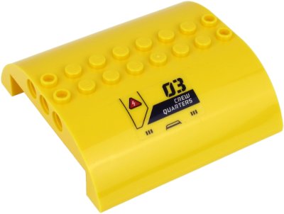 LEGO part Slope, Curved 8 x 8 x 2 Double with '03', 'CREW QUARTERS' and White Lightning Bolt on Red Triangle Pattern (Sticker) - Set 60265 (54095pb12)