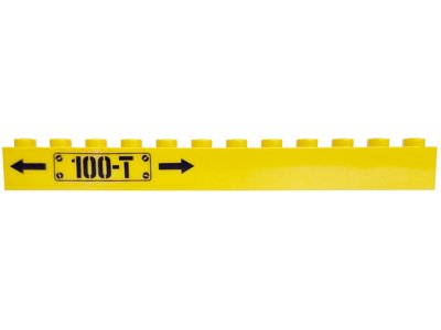 LEGO part Brick 1 x 12 with Black Arrows and '100-T' Pattern on Left (Sticker) - Set 60052 (6112pb013L)