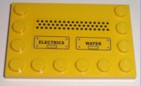 LEGO part Tile, Modified 4 x 6 with Studs on Edges with Black 'ELECTRICS' and 'WATER' Pattern (Sticker) - Set 7632 6180pb023
