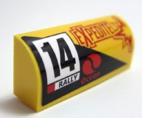 LEGO part Slope, Curved 1 x 4 x 1 1/3 with Number 14, Rally, Octan and 'EXPEDITE' Pattern Model Right Side (Sticker) - Set 60113 (6191pb012R)