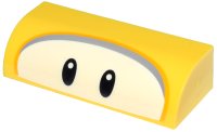 LEGO part Slope, Curved 1 x 4 x 1 1/3 with Black Oval Eyes on White Background, Bright Light Orange and Dark Bluish Gray Border Pattern (Super Mario Fliprus) 6191pb033