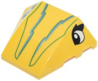 LEGO part Wedge 4 x 3 Triple Curved No Studs with Black and White Eyes, Bright Green and Metallic Light Blue Lightning Bolts and Lines Pattern 64225pb077