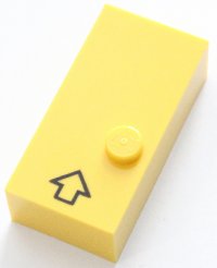 LEGO part Brick, Braille 2 x 4 with 1 Stud with Black Arrow / Capital Prefix Pattern (dots-6 ⠠) (English) 65557pb01