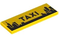 LEGO part Tile 2 x 6 with Black 'TAXI' and City Building Skyline Pattern (69729pb225)