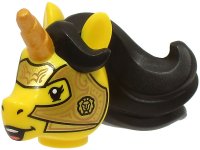 LEGO part Minifigure, Head, Modified Unicorn with Molded Black Mane and Printed Gold Horn and Armor with Copper Lines Pattern (BAM) 70751pb03