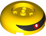 LEGO part Brick, Round 4 x 4 Dome Top with 2 x 2 Recessed Center with Red Eye with White Pupil on Black Visor Pattern 79850pb01