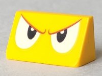 LEGO part Slope 30 1 x 2 x 2/3 with Angry Black and White Eyes, Reddish Brown Eyebrows Pattern (Super Mario Spiny Face) 85984pb270