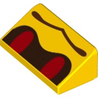 LEGO onderdeel Slope 30 1 x 2 x 2/3 with Red Oval Eyes on Black Background, Pointed Mouth Pattern (Super Mario Buzzy Beetle Face) 85984pb272
