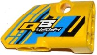 LEGO part Technic, Panel Fairing # 2 Small Smooth Short, Side B with 'QB 42034' on Dark Azure, Yellow and Black Background Pattern (Sticker) - Set 42034 87086pb021
