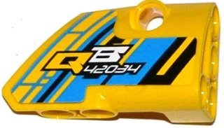 LEGO part Technic, Panel Fairing # 2 Small Smooth Short, Side B with 'QB 42034' on Dark Azure, Yellow and Black Background Pattern (Sticker) - Set 42034 (87086pb021)