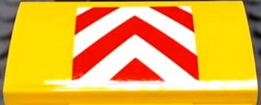 LEGO part Slope, Curved 2 x 4 x 2/3 with Bottom Tubes with Red and White Danger Chevrons on Yellow Background Pattern (Sticker) - Set 60102 (88930pb142)