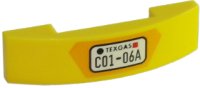LEGO part Slope, Curved 4 x 1 x 2/3 Double with 'TEXGAS C01-06A' Pattern 93273pb066