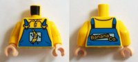 LEGO part Torso Overalls Blue with Running Banana and 'Banana Co.' on Reverse Pattern / Yellow Arms / Light Nougat Hands 973pb1870c01