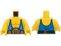 LEGO part Torso with Muscles Outline, Blue Tank Top with Medium Blue Lightning Bolts, Black and Gold Wrestling Belt Pattern (BAM) / Yellow Arms / Yellow Hands 973pb6011c01