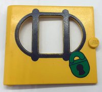LEGO part Fabuland Door with Oval Pane in 3 Sections with Black Bars and Green Lock Pattern fabak3pb03