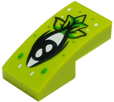 LEGO part Schräge, Curva 2 x 1 x 2/3 con Motivo Occhio Nero e Foglie, Puntini Verde Brillante e Bianchi (11477pb179)