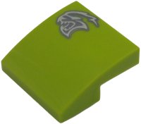 LEGO part Slope, Curved 2 x 2 x 2/3 with Dark Silver and Silver Dodge SRT Hellcat Logo Pattern Model Left Side 15068pb645L