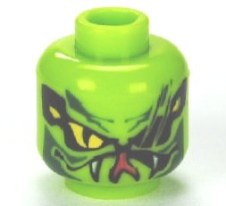 LEGO part Minifigure, Head Alien with Yellow Snake Eyes and Mouth with Fangs Pattern (3626pb0667)