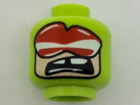 LEGO part Minifigure, Head Balaclava with Red and White Goggles, Light Nougat Face, Open Mouth Missing Tooth Pattern 3626pb1803