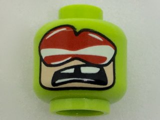 LEGO part Minifigure, Head Balaclava with Red and White Goggles, Light Nougat Face, Open Mouth Missing Tooth Pattern (3626pb1803)