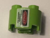 LEGO part Brick, Round 2 x 2 with Axle Hole with 'DANGER' and 'ELECTRICAL EQUIPMENT AUTHORIZED PERSONNEL ONLY' Pattern Sideways (Sticker) - Set 10274 3941pb36