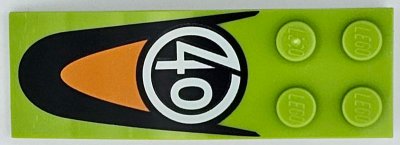 LEGO part Slope, Curved 6 x 2 with White Number 40 in Circle and Black and Orange Panel Pattern (44126pb059)