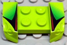 LEGO part Vehicle, Mudguard 2 x 4 with Headlights Overhang with Red/Black/Green Pattern on Both Sides (44674pb01)