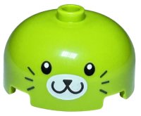 LEGO part Brick, Round 3 x 3 x 1 1/3 Dome Top - Open Stud with Black Eyes, Nose and Mouth, Dark Green Whiskers and White Oval Muzzle Pattern (Cactus) 49308pb004