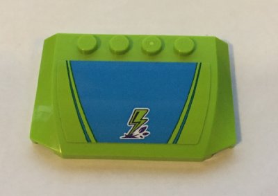 LEGO part Wedge 4 x 6 x 2/3 Triple Curved with Lime Lightning Bolt on Dark Azure Background Pattern (Sticker) - Set 41339 (52031pb124)