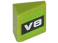LEGO part Slope 30 1 x 1 x 2/3 with White 'V8' on Black Background Pattern Model Right (Sticker) - Set 8302 54200pb044R