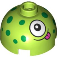 LEGO part Brick, Round 2 x 2 Dome Top with Green Dots, White Eye and Dark Pink Tongue Pattern 553pb039