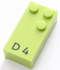 LEGO onderdeel Brick, Braille 2 x 4 with 3 Studs with Black Capital Letter D / Number 4 Pattern (dots-145 ⠙) (English) 60192pb01