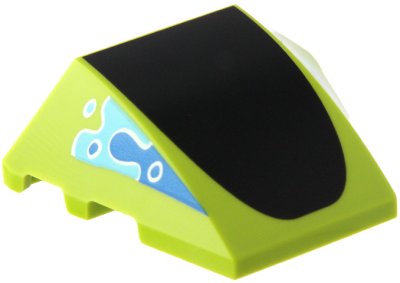 LEGO part Wedge 4 x 3 Triple Curved No Studs with Black Parabolic Top, Blue and Medium Azure Triangular Squiggles with White Circles Pattern (64225pb086)