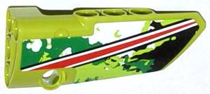 LEGO part Technic, Panel Fairing # 4 Small Smooth Long, Side B with Red and White Stripe on Black, White and Green Camouflage Pattern (Sticker) - Set 42027 (64391pb010)