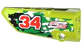 LEGO part Technic, Panel Fairing # 3 Small Smooth Long, Side A with Red Number 34, 2 White Arrows and 'PULL BACK' Pattern (Sticker) - Set 42027 (64683pb009)