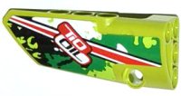 LEGO part Technic, Panel Fairing # 3 Small Smooth Long, Side A with Red Stripe and 'TIO OIL' on Black, White and Green Camouflage Pattern (Sticker) - Set 42027 64683pb010