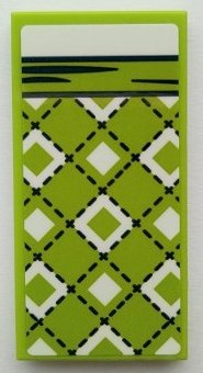LEGO part Tile 2 x 4 with Blanket with Black Stitching, White and Lime Diamonds, Bedsheet Pattern (Sticker) - Set 41395 87079pb1015