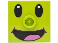 LEGO part Plate, Modified 2 x 2 with Groove and 1 Stud in Center with Black Eues with White Glints, Open Mouth Smile with Dark Pink Tongue Pattern (Super Mario Prince Florian Face) 87580pb005