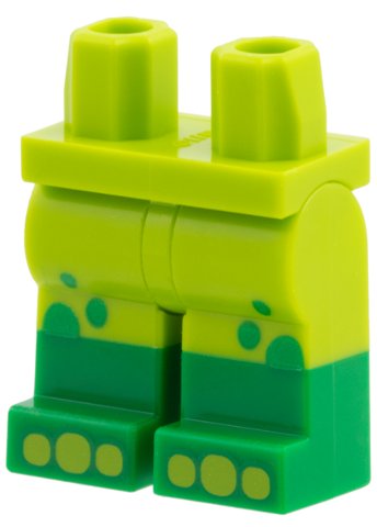 LEGO part Hips and Legs with Molded Green Lower Legs / Boots, Bright Green Spots, Lime Toes Pattern (970c00pb1857)