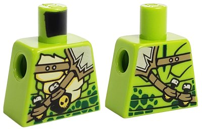LEGO part Torso Ninjago Snake with Green Scales, Dark Tan Shoulder Belt and Black Vials with Skull Pattern (973pb3418)