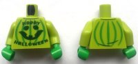 LEGO part Torso Sweater with Dark Green 'HAPPY HALLOWEEN' and Pumpkin Jack O' Lantern with Bright Green Stripes Pattern (BAM) / Lime Arms / Bright Green Hands 973pb5411c01