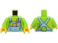 LEGO part Torso Bright Light Blue Overalls with Decorated Eggs and Paint Brush in Pocket, Bright Light Orange and Medium Lavender Spots Pattern (BAM) / Lime Arms / Yellow Hands 973pb6085c01