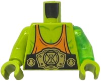 LEGO part Torso with Muscles Outline, Orange Tank Top, Black and Gold Wrestling Belt with 'Z-Blob' on Back Pattern (BAM) / Trans-Bright Green Arm Left / Lime Arm Right / Lime Hands 973pb6157c01