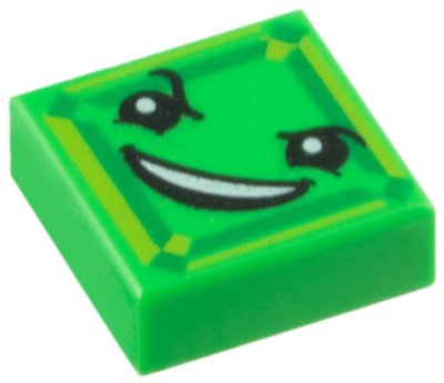 LEGO part Piastrella 1 x 1 con Motivo Occhi Neri, Sopracciglio Sollevato, Sorriso Beffardo con Denti e Quadrato Lime e Verde (Viso Kryptomite) (3070pb112)