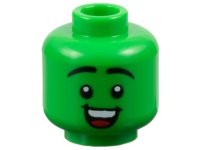 LEGO part Minifigure, Head Black Eyebrows Raised, Open Mouth Smile with Top Teeth and Red Tongue Pattern - Vented Stud 3626pb3579